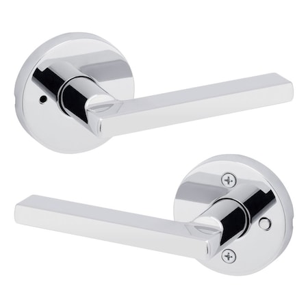 Kwikset Halifax Lever with Round Rose Privacy Door Lock with 6AL Latch and RCS Strike Bright Chrome Finish 730HFLRDT-26